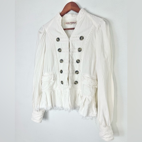 Free People Ariana Lace Trim Linen Military-Inspired Jacket White Size XS - Picture 6 of 15